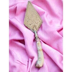 Pie Cake Slicer Server Ornate Floral Pattern Painted Porcelain Handle Italy Vtg